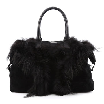 Saint Laurent Easy Y Bag Suede with Fox Fur Medium Black