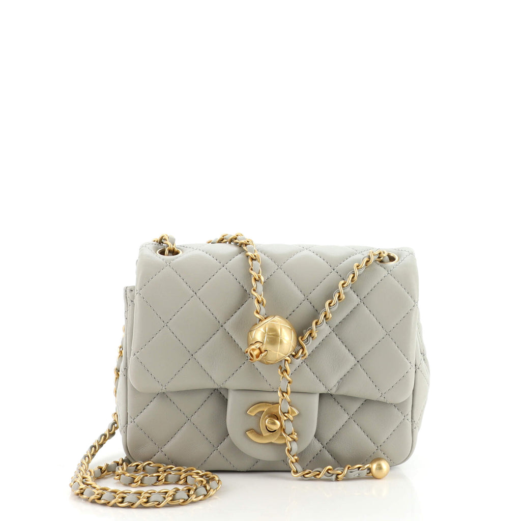 Chanel Grey Quilted Pearl Crush Mini Flap Bag