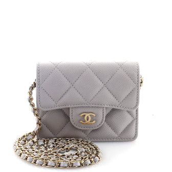 Chanel Classic Flap Card Holder on Chain Quilted Caviar Mini