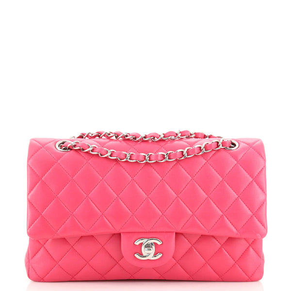 Chanel Classic Double Flap Bag Quilted Lambskin Medium Pink 1583551