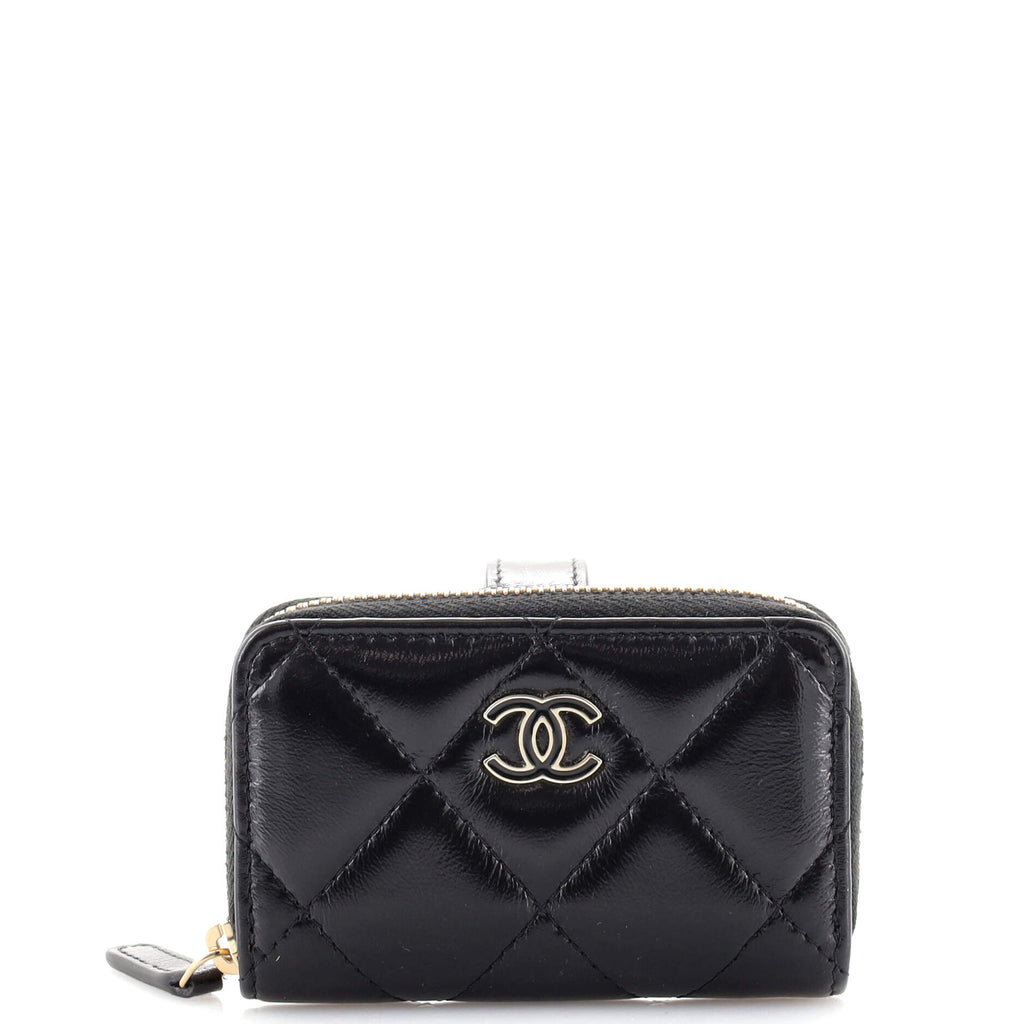 Chanel CC Bracelet Coin Purse Quilted Lambskin Black 1584286