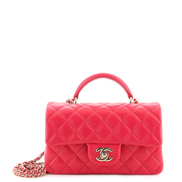 Chanel Classic Single Flap Top Handle Bag Quilted Lambskin Mini