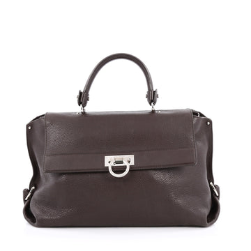 Salvatore Ferragamo Sofia Satchel Pebbled Leather Large Brown