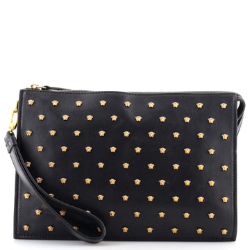 Versace Medusa Zip Wristlet Clutch Studded Leather Medium
