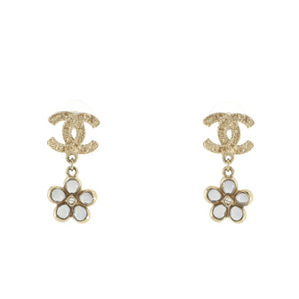 Chanel CC Flower Drop Earrings Metal with Crystals and Enamel