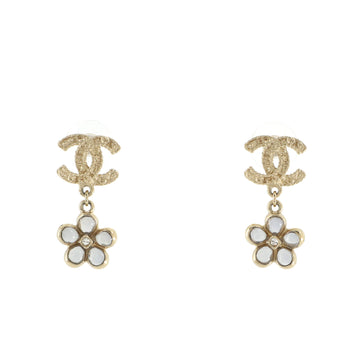 Chanel CC Flower Drop Earrings Metal with Crystals and Enamel