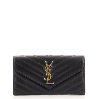 Saint Laurent Classic Monogram Flap Wallet Matelasse Chevron Leather Large