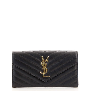 Saint Laurent Classic Monogram Flap Wallet Matelasse Chevron Leather Large