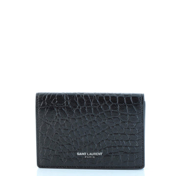 Saint Laurent Paris Bifold Card Case Crocodile Embossed Leather