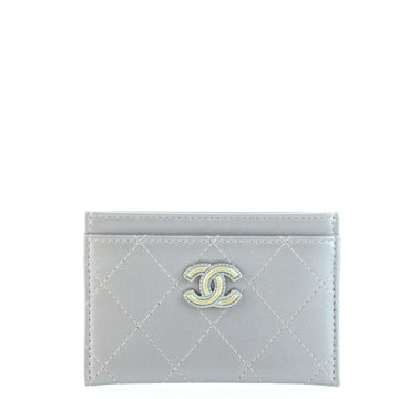 Chanel Stitched CC Card Holder Quilted Leather