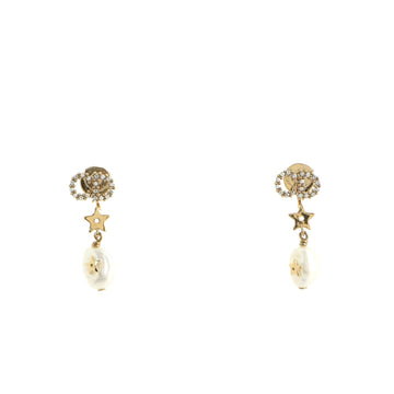 Christian Dior CD Shiny-D Drop Earrings Metal with Crystals and Faux Pearls