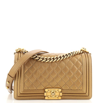 Chanel Boy Flap Bag Quilted Metallic Calfskin Old Medium