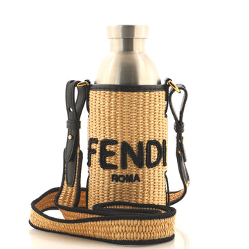 Fendi Flask and Bottle Holder Raffia and Stainless Steel