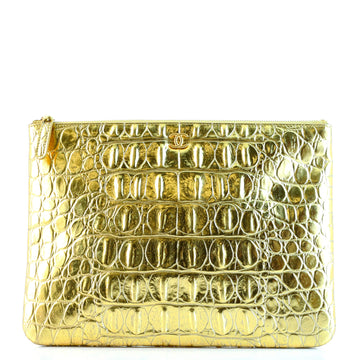 Chanel O Case Clutch Crocodile Embossed Metallic Calfskin Medium