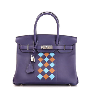 Hermes Birkin Handbag Tressage Blue Swift and Palladium Hardware 30