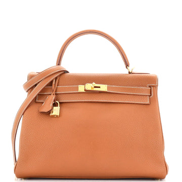 Hermes Kelly Handbag Brown Togo with Gold Hardware 32