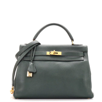 Hermes Kelly Handbag Green Ardennes with Gold Hardware 32