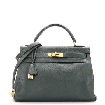 Hermes Kelly Handbag Green Ardennes with Gold Hardware 32