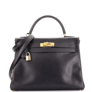 Hermes Kelly Handbag Black Box Calf with Gold Hardware 32