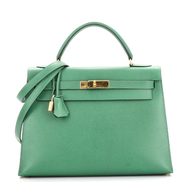 Hermes Kelly Handbag Green Courchevel with Gold Hardware 32