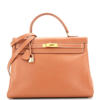 Hermes Kelly Handbag Brown Courchevel with Gold Hardware 35