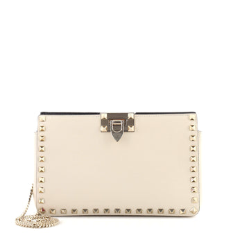 Valentino Rockstud Flip Lock Chain Clutch Leather Small