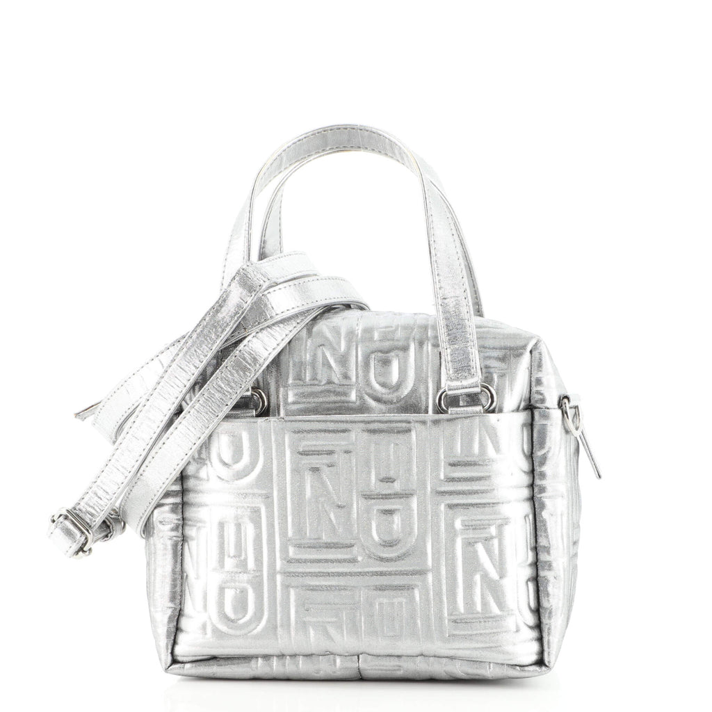 Fendi Convertible Boston Bag Logo Embossed Fabric Mini Silver 1585708