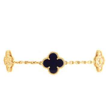 Van Cleef & Arpels Vintage Vendome Edition Alhambra 5 Motifs Bracelet 18K Yellow Gold and Sevres Porcelain with Diamonds