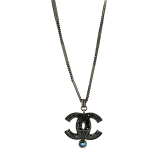 Chanel CC Pendant Double Chain Necklace Metal with Crystals and Faux Pearl and Resin Long
