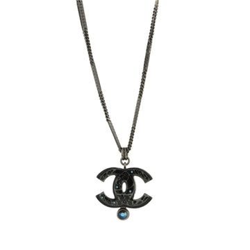 Chanel CC Pendant Double Chain Necklace Metal with Crystals and Faux Pearl and Resin Long