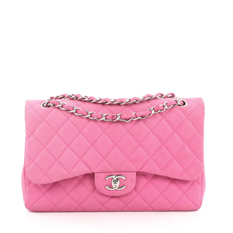 Chanel Classic Double Flap Bag Quilted Matte Caviar Jumbo Pink