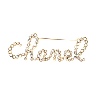 Chanel Swirling Logo Brooch Metal with Crystal and Faux Pearls