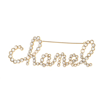 Chanel Swirling Logo Brooch Metal with Crystal and Faux Pearls