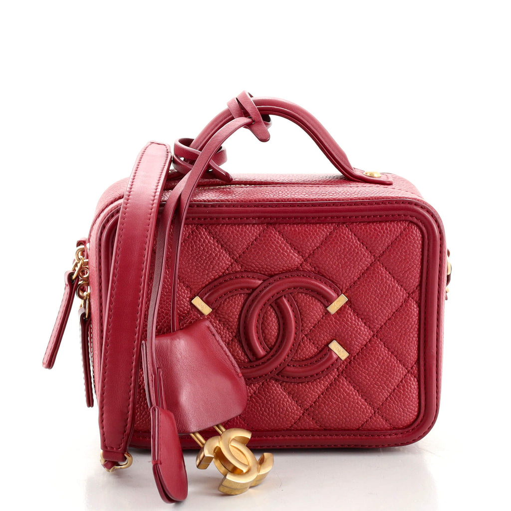 Chanel Filigree Vanity Case Quilted Caviar Small Red 15860223