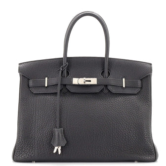 Hermes Birkin Handbag Black Fjord with Palladium Hardware 35