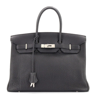 Hermes Birkin Handbag Black Fjord with Palladium Hardware 35