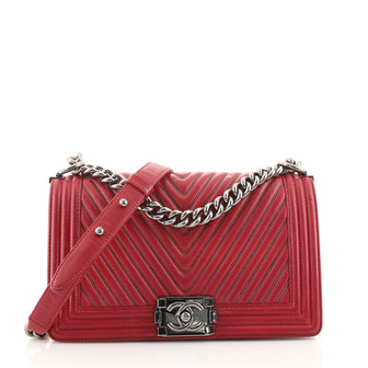 Chanel Boy Flap Bag Chevron Calfskin with Micro Chain Detail Old Medium