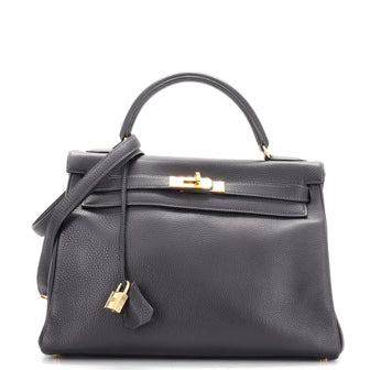 Hermes Kelly Handbag Blue Togo with Gold Hardware 32