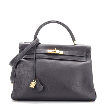 Hermes Kelly Handbag Blue Togo with Gold Hardware 32