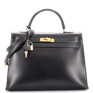Hermes Kelly Handbag Black Box Calf with Gold Hardware 35