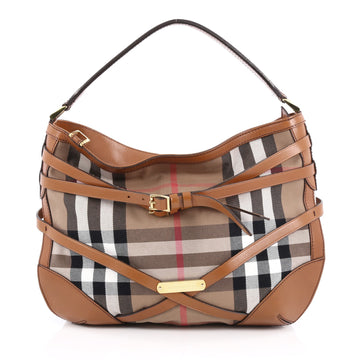 Burberry Bridle Dutton Hobo House Check and Leather Brown