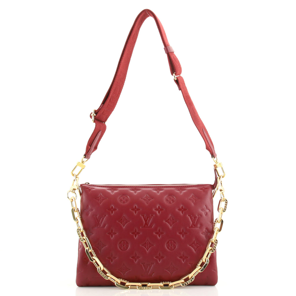 LOUIS VUITTON Lambskin Embossed Monogram Coussin PM Red 1191088
