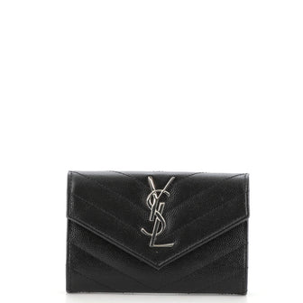 Saint Laurent Classic Monogram Flap Wallet Matelasse Chevron Leather Small