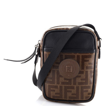 Fendi FF Logo Stamp Zip Crossbody Bag Zucca Coated Canvas Mini
