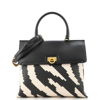 Salvatore Ferragamo Trifolio Top Handle Bag Woven Leather Medium