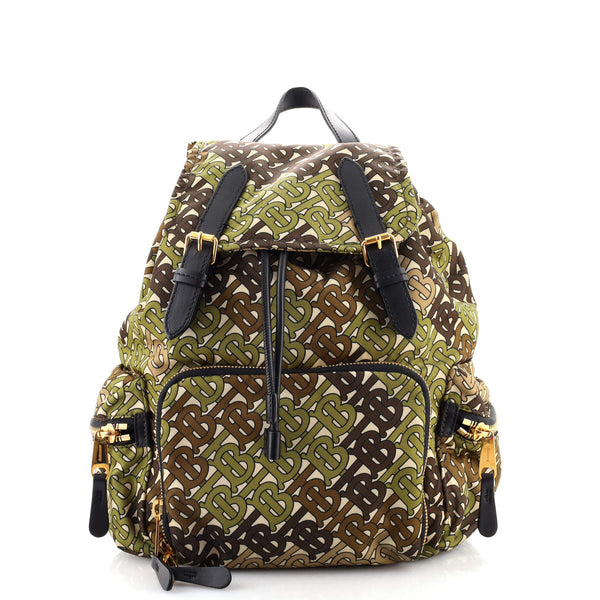 Burberry TB Monogram Rucksack Backpack Bag Nylon Purse Beige Black Gold Gorgeous Burberry Beige TB Print Nylon Small Rucksack Backpack  main image 2