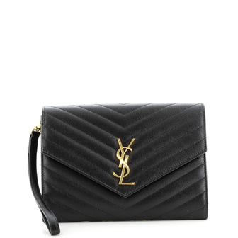 Saint Laurent Classic Monogram Envelope Wristlet Clutch Matelasse Chevron Leather