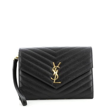 Saint Laurent Classic Monogram Envelope Wristlet Clutch Matelasse Chevron Leather