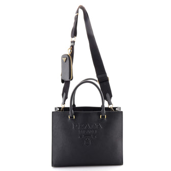 Prada Lux Embossed Logo Tote Saffiano Leather Medium