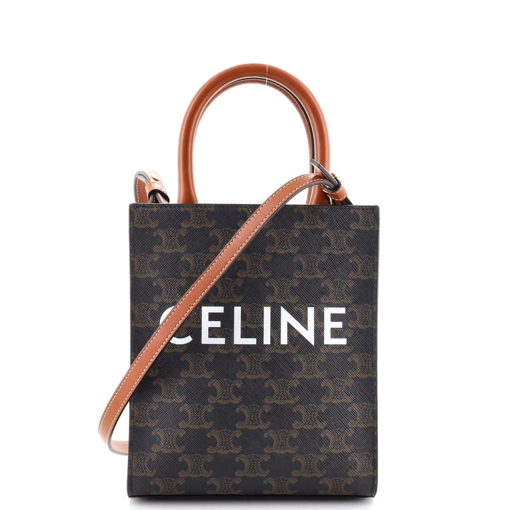 Celine Vertical Cabas Tote Triomphe Coated Canvas Mini White